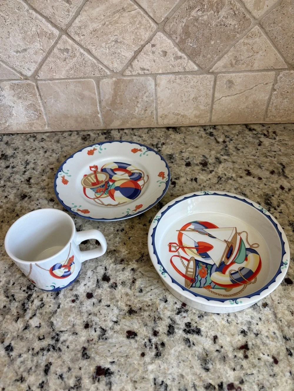 Vintage TIFFANY & Co. PORCELAIN 3 Pc Set~ Tiffany Seashore Vintage from 1990